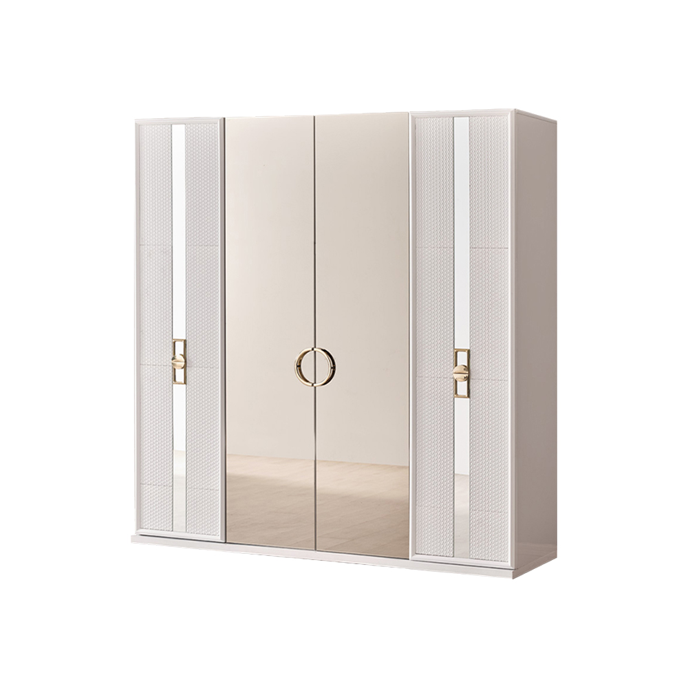 Designer beige wardrobe luxurious glass cabinet elegant wooden furniture cabinet