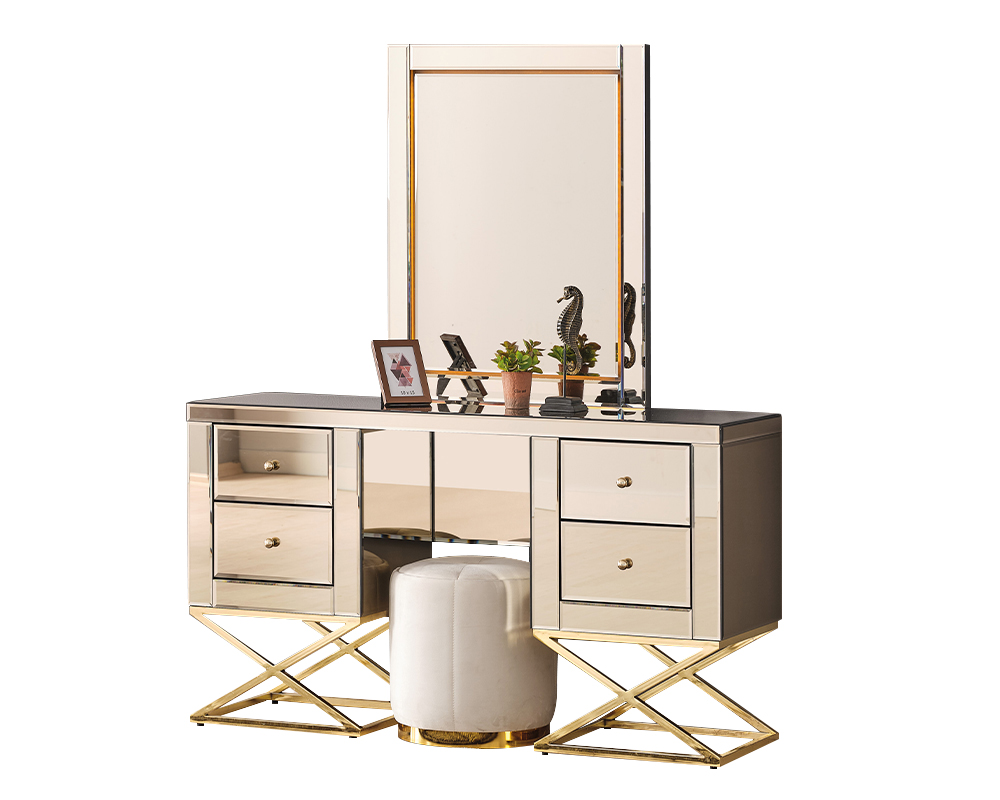 Golden stainless steel vanity table modern cosmetic table dressing commode