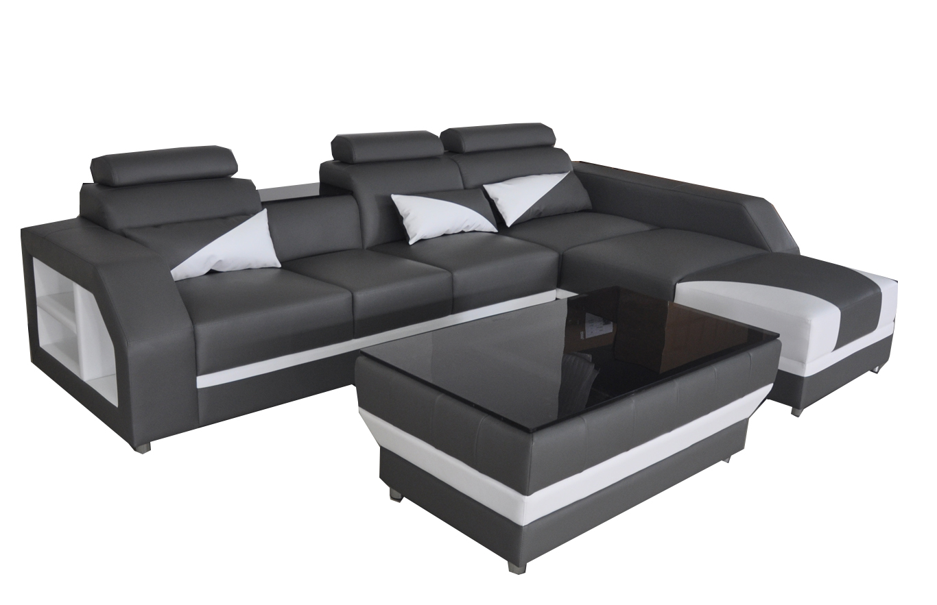 Leather corner sofa with USB, corner sofa set, upholstered living area luxury.