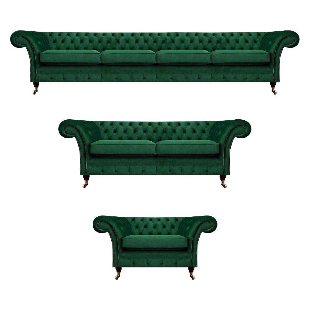 Upholstered Furniture Green Sofas Chesterfield Armchairs Living Room 4+2+1 Sofa Set