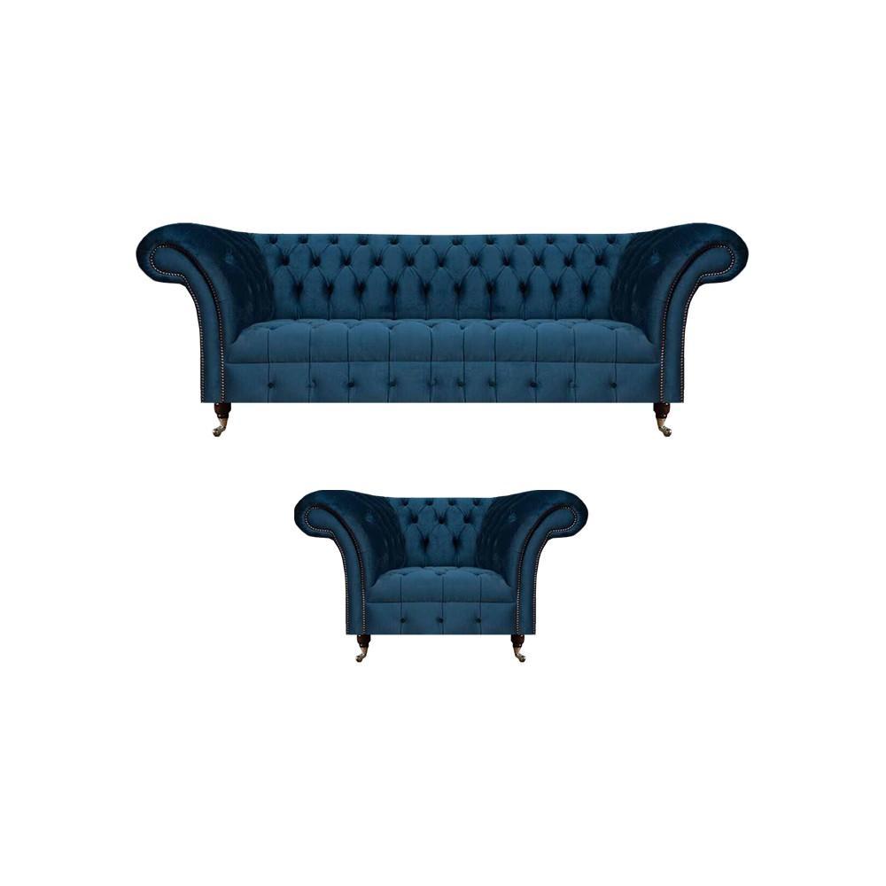 Living room seating furniture blue sofa three seater luxury armchair furniture chesterfield