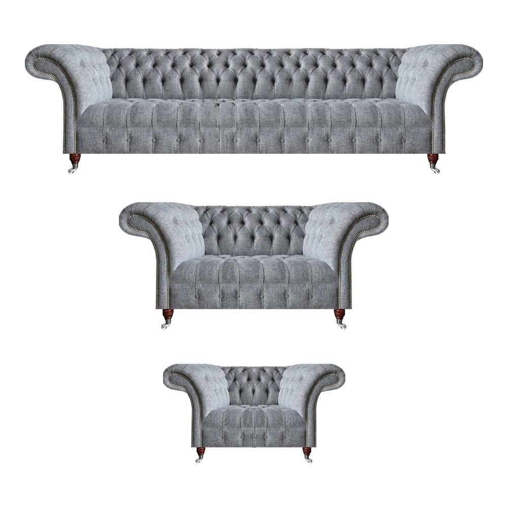 Sofa set gray set 3 pieces design furniture armchairs Chesterfield sofas living room