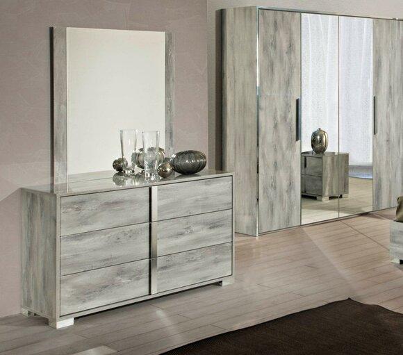 Set Chest of Drawers Mirror Designer Side Low Board Cabinet Living Chests of Drawers Wood Grey