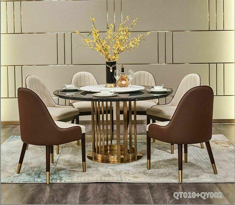 Modern style made of real wooden dining room set of round dining table & 6x-chairs