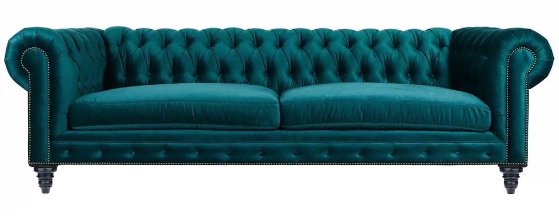 Chesterfield Three Seater Creative Furniture Textile Fabric Blue Green Living Room Modern