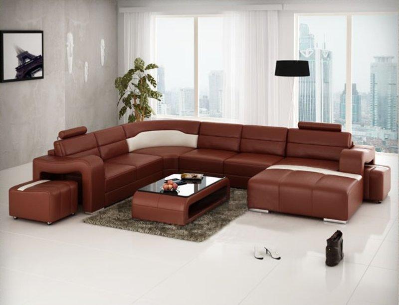 Living room landscape couch sofa corner set U-shaped leather upholstery couches model PISA