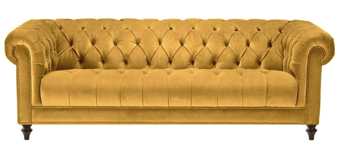 Yellow Three Seater Fabric Living Room Design Couches Upholstery Sofas Chesterfield