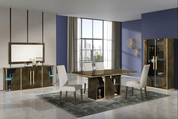 Dining Room Dining Table Chair Dresser Mirror Display Cabinet Luxury Group Tables Set 8pcs.