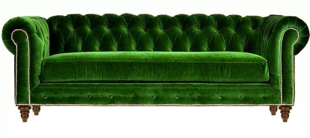 Original Chesterfield Three Seater Modern Design Sofa Green Velvet Furniture Fabric Couch