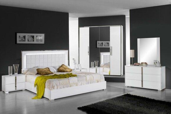 Bedroom Bed Nightstand Wardrobe Chest of Drawers Mirror Double New Set 6pcs.