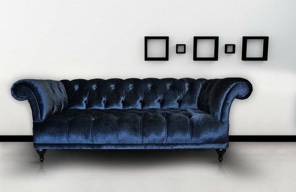 Chesterfield Sofa 3-Seater Elegan Style Textile Velvet Fabric Dark Blue Upholstery Comfortable Couch New