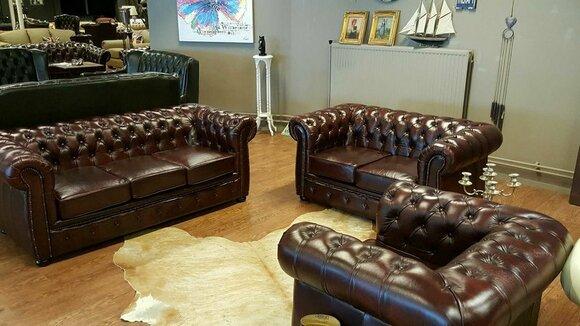 Chesterfield Sofa Set 3+2+1 Seaters Classic Brown Couches 100% Genuine Cowhide Leather Italian Furniture New