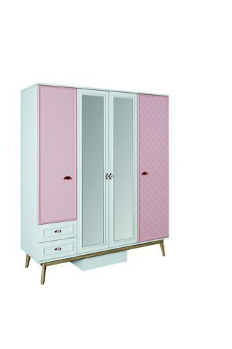 Wardrobe children\'s room cabinets multipurpose wooden 4-door pink wardrobe