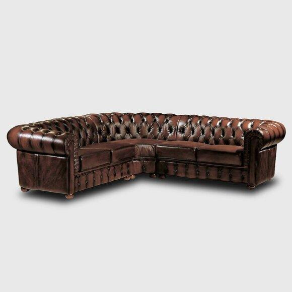 Classic Chesterfield Corner Sofa L-Shaped Premium Faux Leather Brown Living Room Couch New