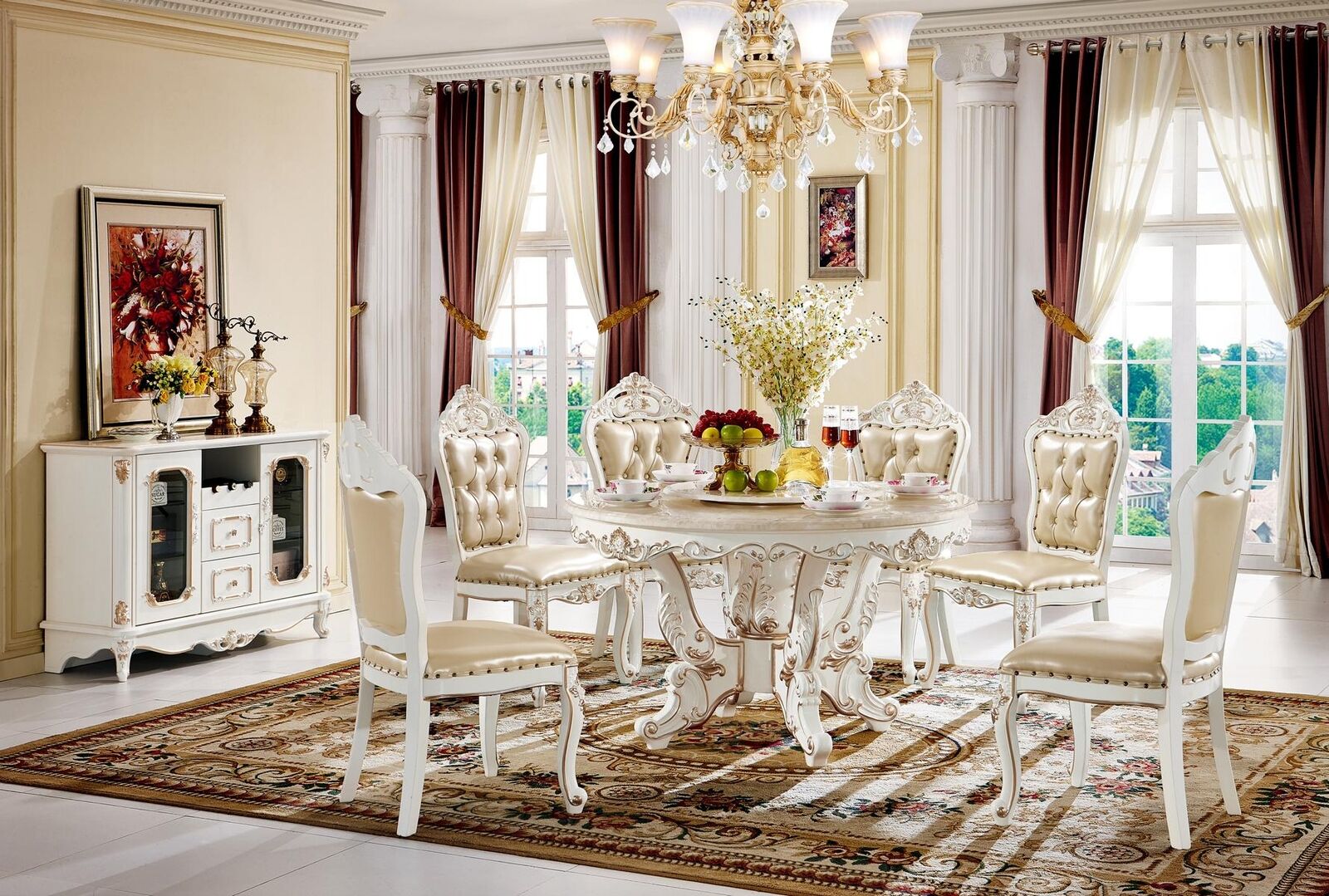 Dining Room Set White Dining Table 6x Chairs Dresser Design Classic Elegant New