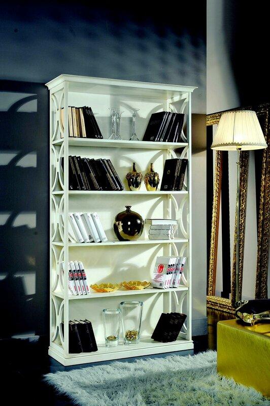 Design Luxury Books Shelves White Classic Style Cabinet Wood Italian Furniture