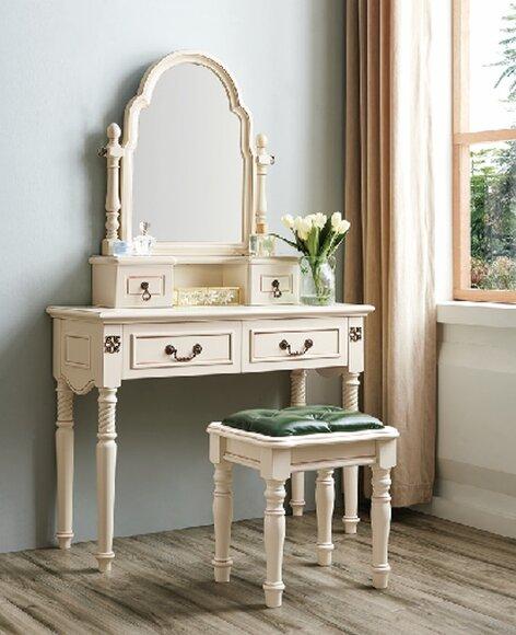 Set dressing table cosmetic table dressing table with mirror and stool wood 2pcs.