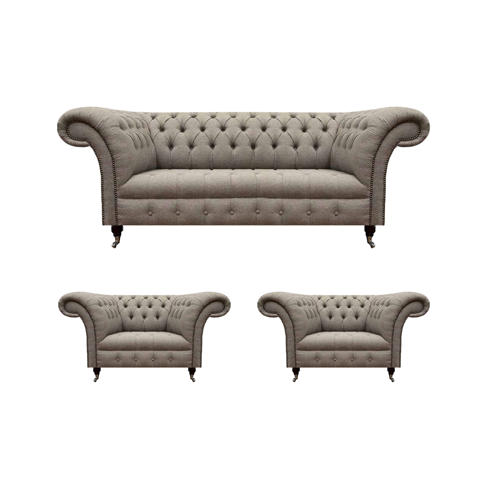 Chesterfield sofa set luxury three seater sofa textile 2x armchair living room