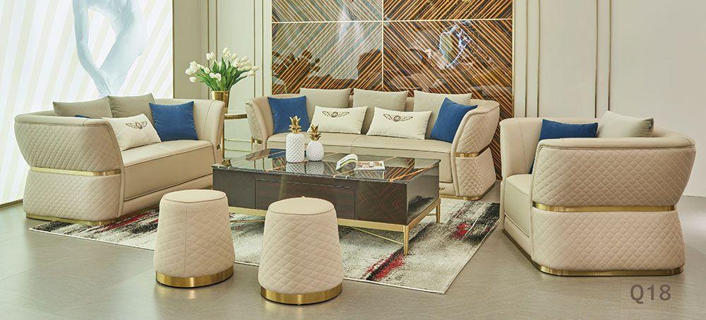 Set Upholstery 4pcs Designer Sofa set 321 Seat 2x Stool Sofa Couch Leather