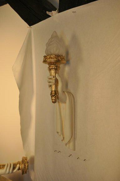 Antique greek design hand holding torch wall lamp made of acrylic material 86 cm