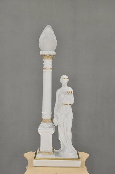 Design antique style greek sculpture of woman & column style table lamp, model - 6896