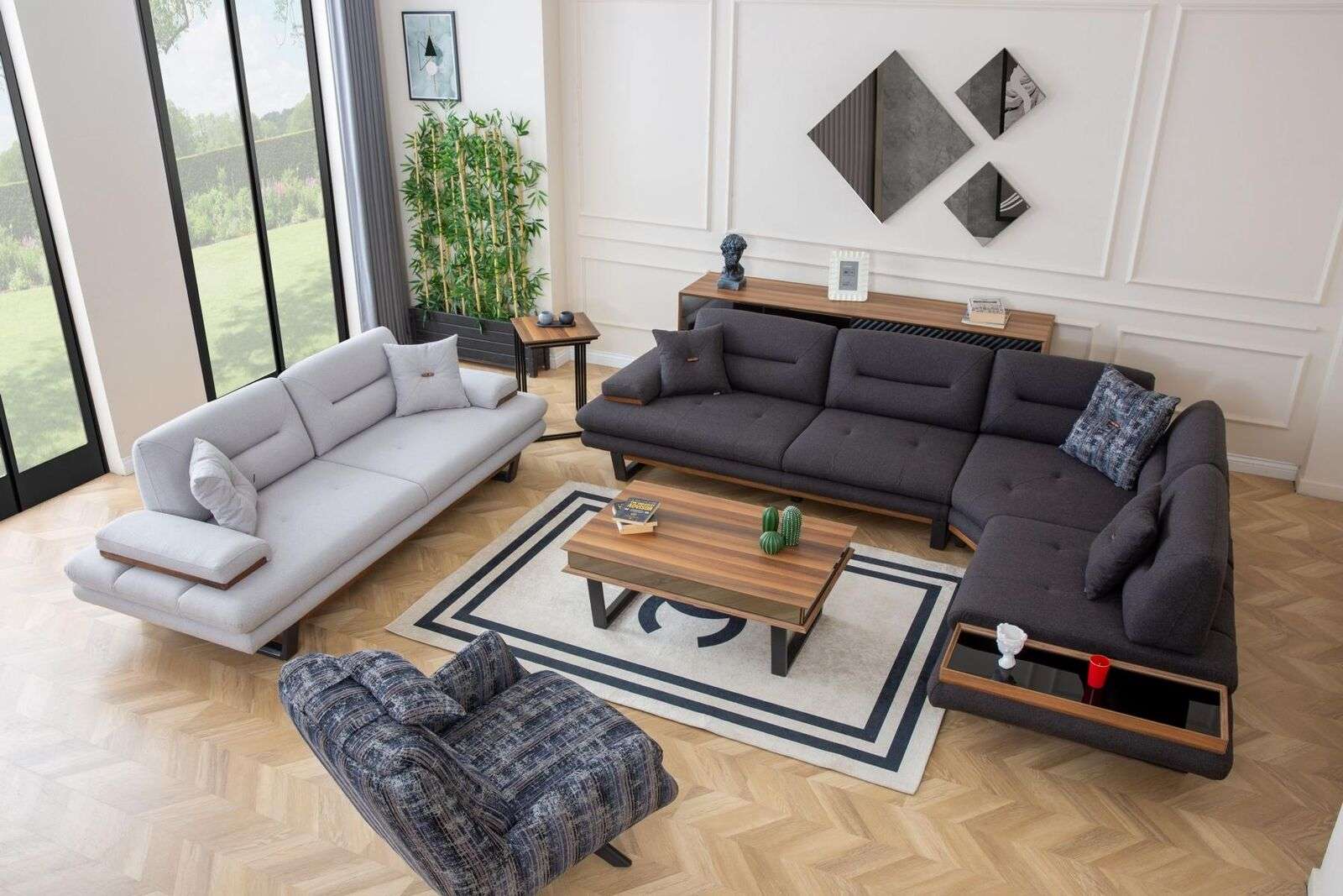 Stylish set of living room modern sofa set corner set 3-piece couches