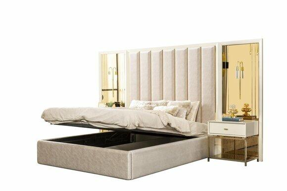 Beige bedroom set double bed bedside tables luxury furniture 160x200