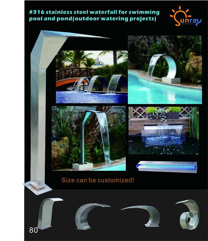 Pool waterfall fountain stainless steel water features decoration plant