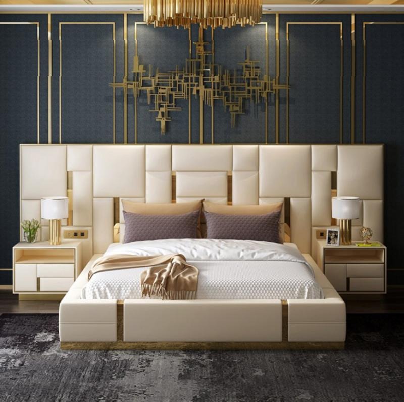 Bed Cushion Design Luxury Wood Double Hotel Beds Marriage Sleep Room