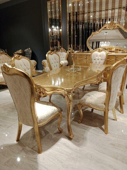 Classic Dining Table 200x110cm Gold Luxury Wooden Table Dining Kitchen New Design Tables