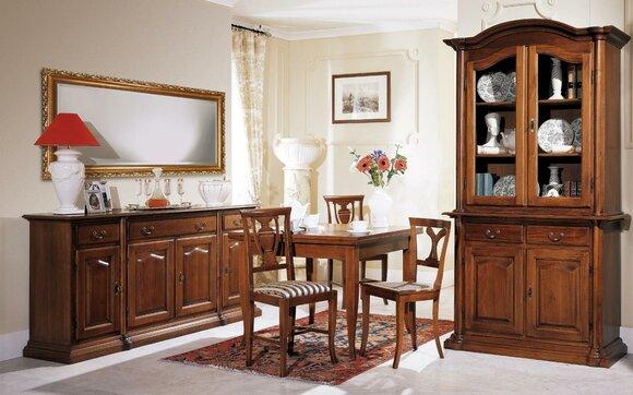 Design Dining Room Set 6pcs Wood Furniture 4x Chair Table Glass Cabinet Group New