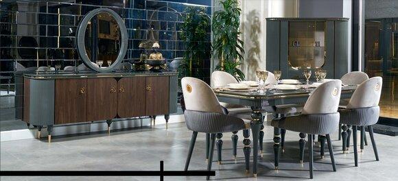 Dining Room Set Display Cabinet Table 6x Chair Dresser Mirror Modern New 10pcs.