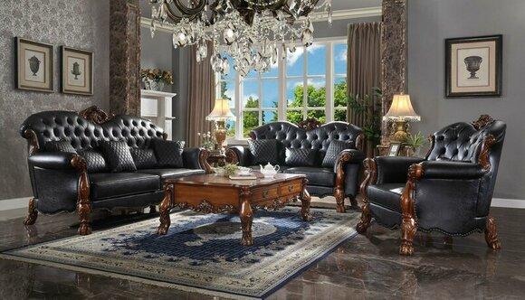 Sofa Three-Seater Living Area Sofas Couch Upholstery Set Leather Baroque Rococo