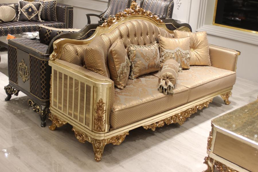 Chesterfield Sofa Set 3+1+1 Group Complete Set Armchair Sofa Gold Textile Set