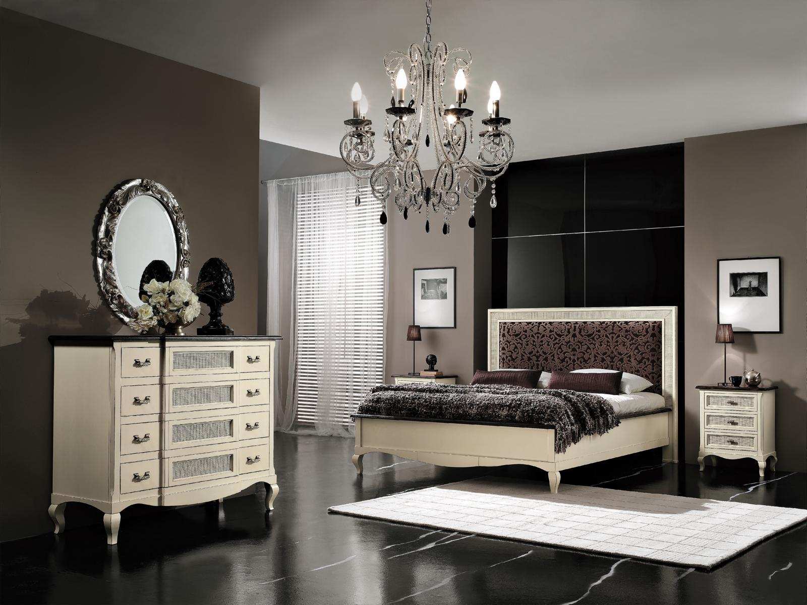 Luxury Bedroom Set 4pcs Bed 2 Bedside Tables Chest of Drawers Solid Wood Furniture Italy