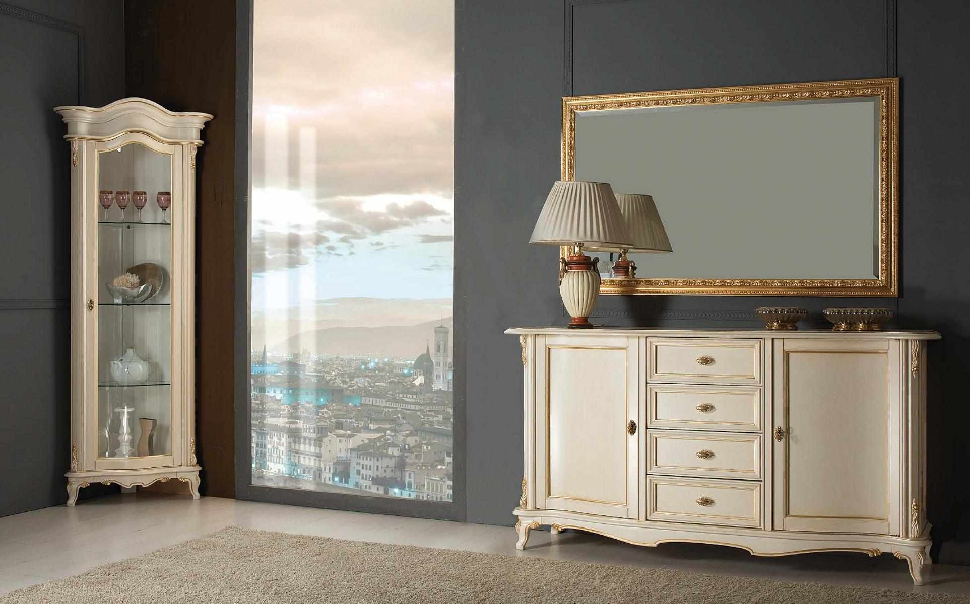 Living Room Display Cabinet Cabinet Chest of Drawers Italy Mirror Classic Set 3pcs White