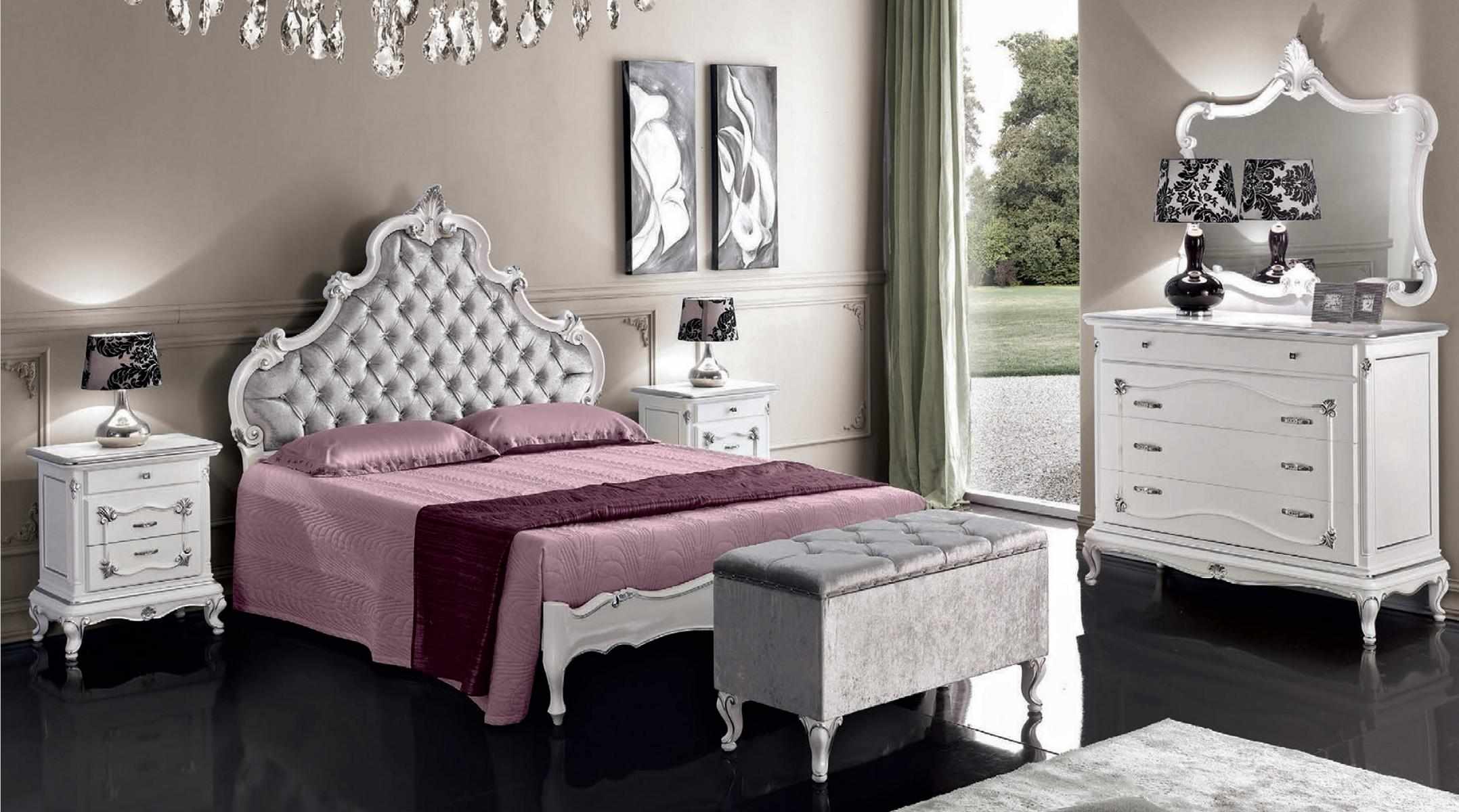 Classic Furniture 6 piece Bedroom Set Bed 2x Bedside Tables Stool Chest of Drawers Mirror