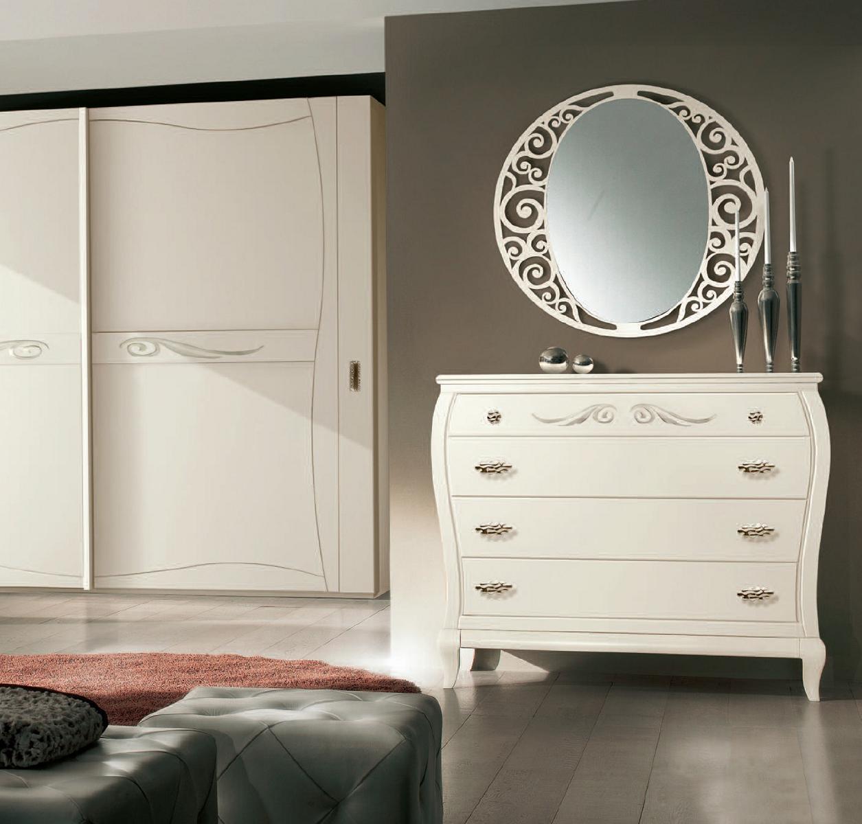 Sideboard Chest of Drawers with Mirror Sideboards Wooden Chests of Drawers Furniture 2pcs White Italy