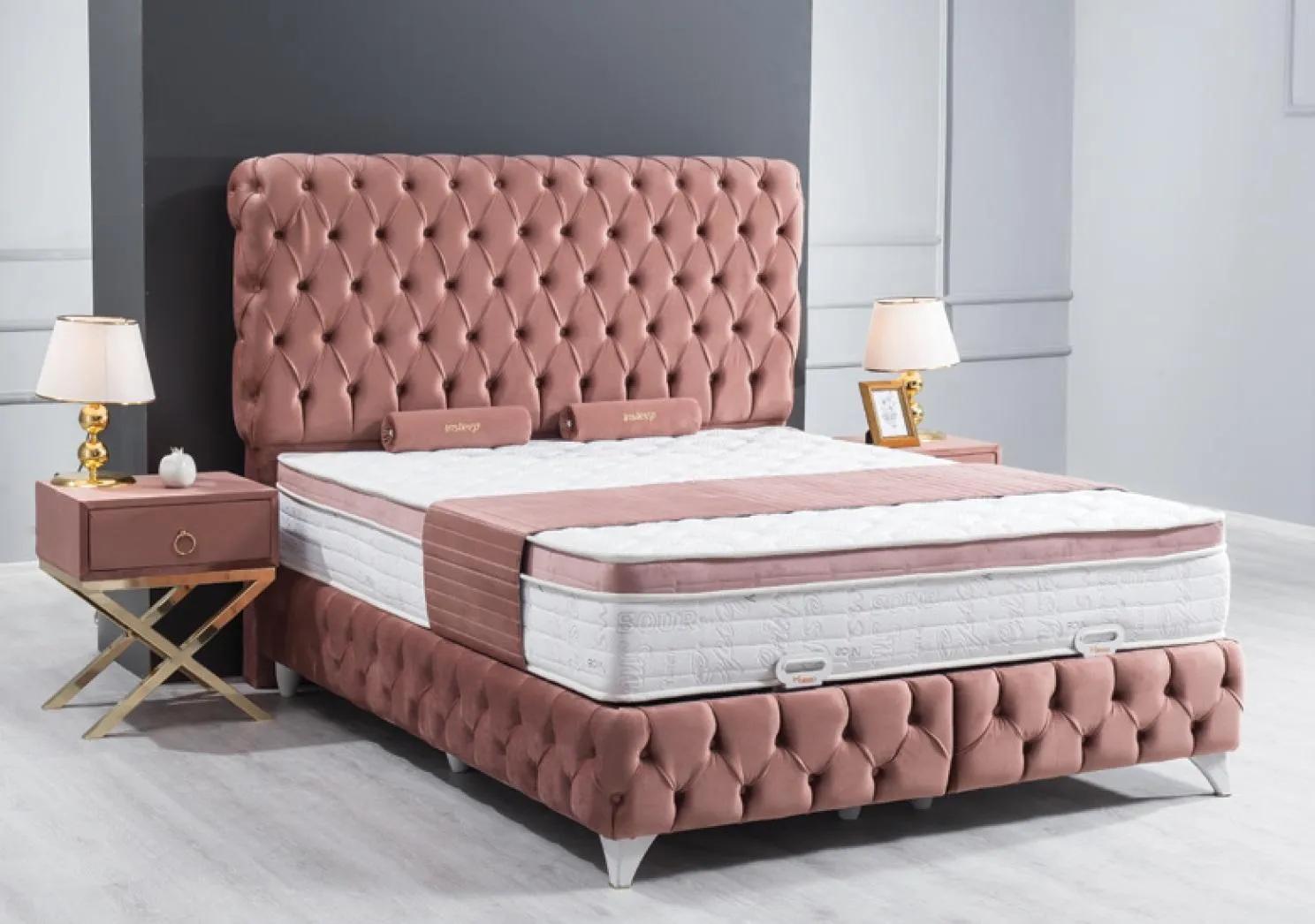 Bedroom Pink Chesterfield bed design luxury 2x bedside tables 3pcs.