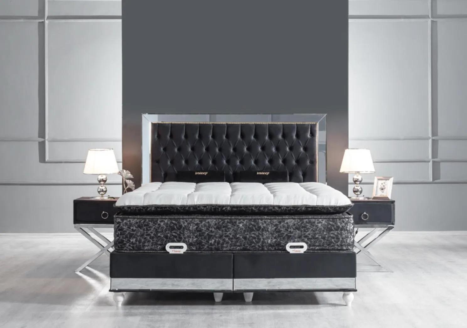 Bedroom Set Black Metal Bed 2x Bedside Tables Luxury New 3pcs.