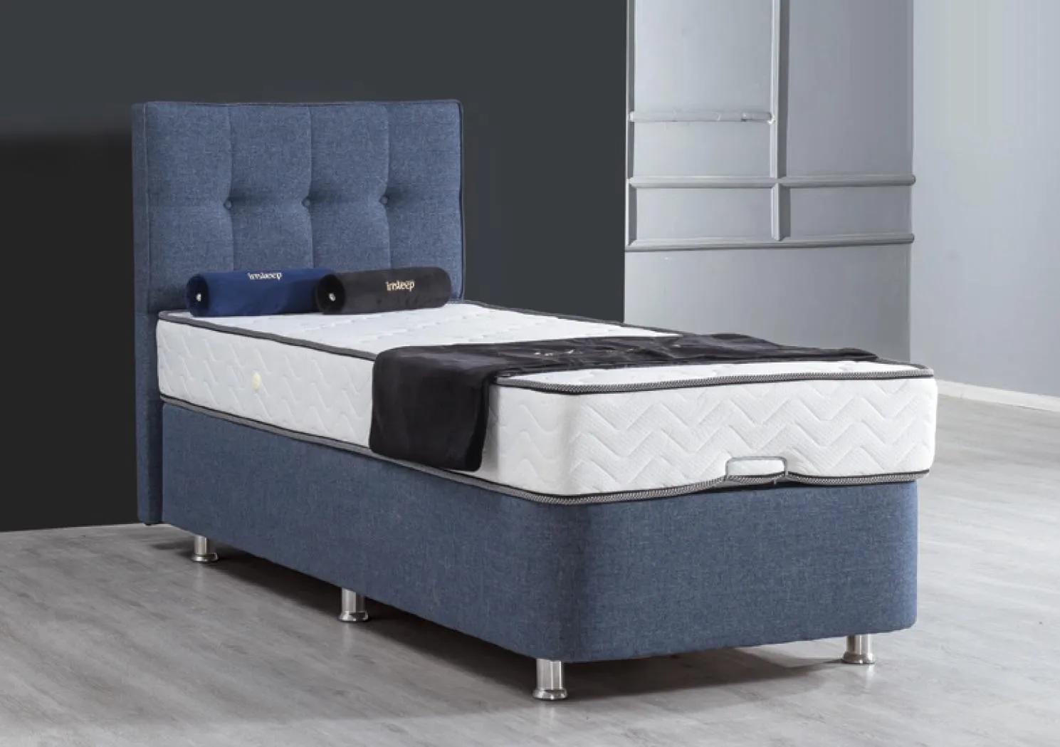 Bed Blue Single Bed Metal Modern Luxury Fabric Bed Chesterfield