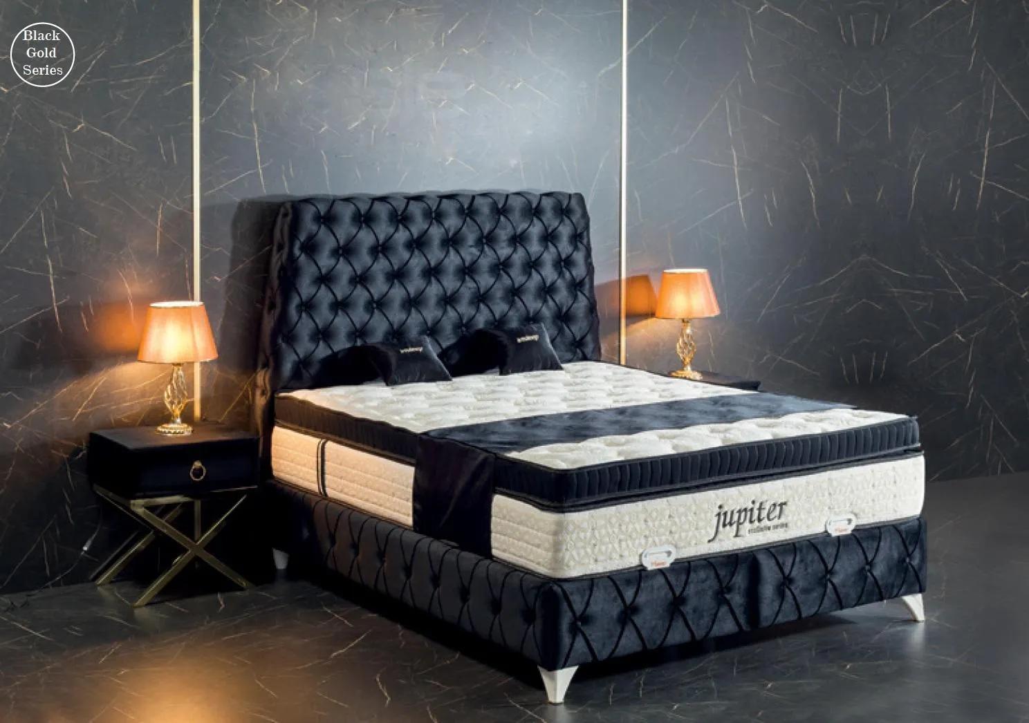 Bedroom Set Black Bed Bedside Chesterfield Furniture Velvet 3pcs.