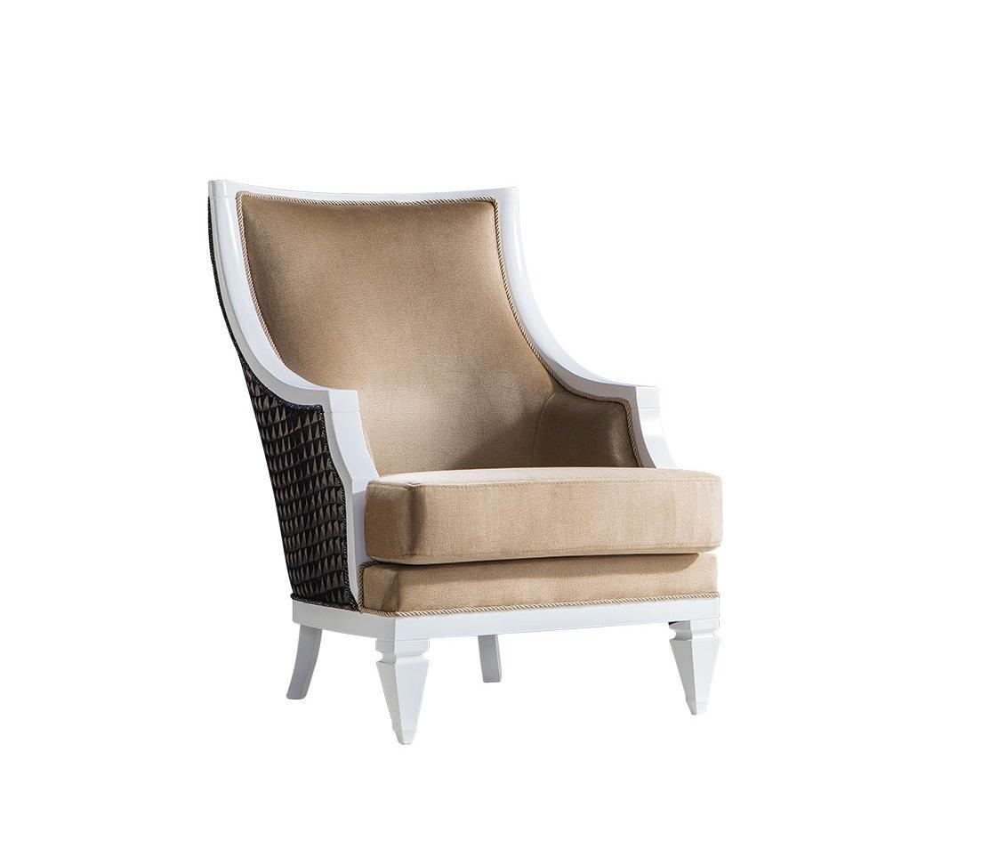 Light beige armchair armchair single seater wooden frame wooden armchair