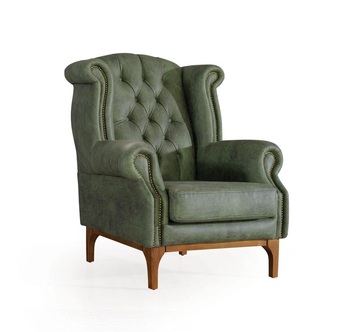 Green Chesterfield luxury armchair Designer armchair with armrests