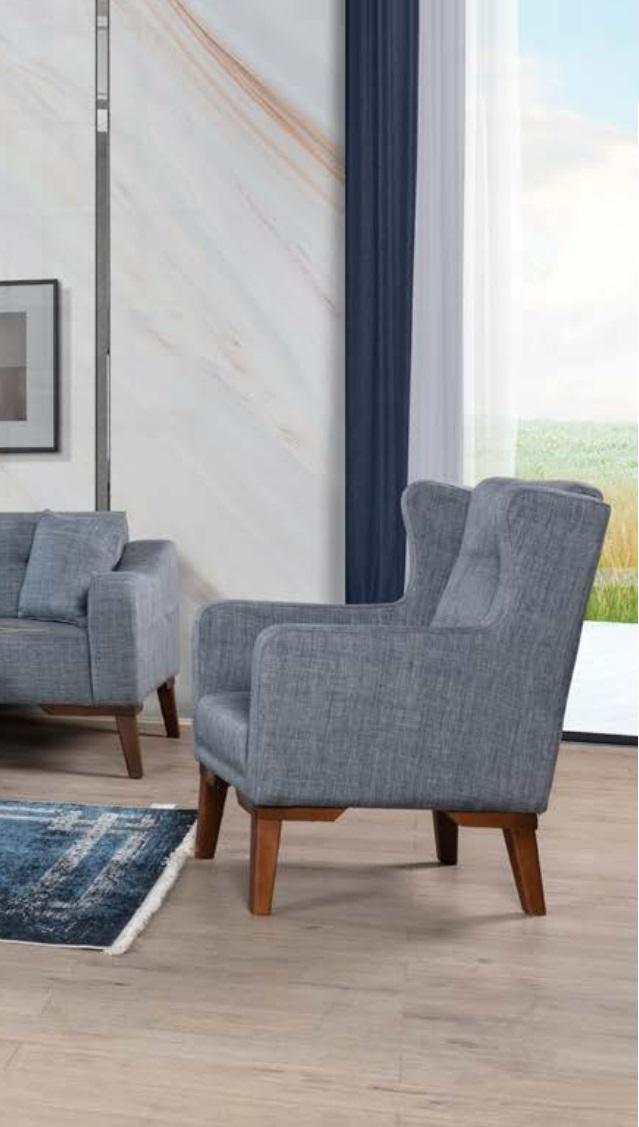 Luxury Armchair Single Seater Living Room Wood Grey Furniture