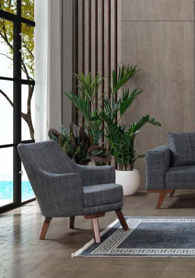 Design Living Room Armchair One-Seater Modern Grey Upholstery