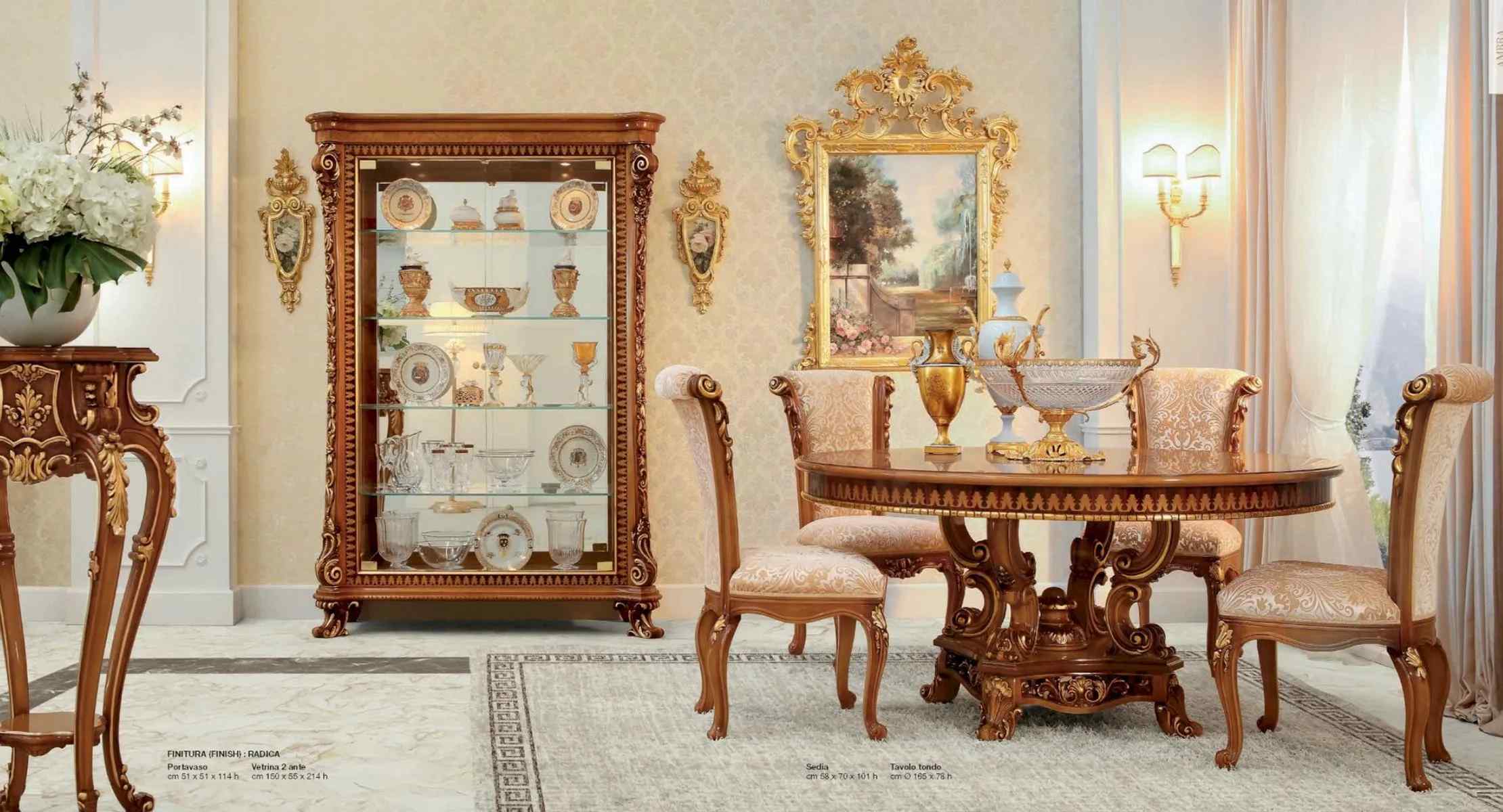 Set Dining Room Dining Table Chair Display Cabinet Dining Group Brown Set 7pcs