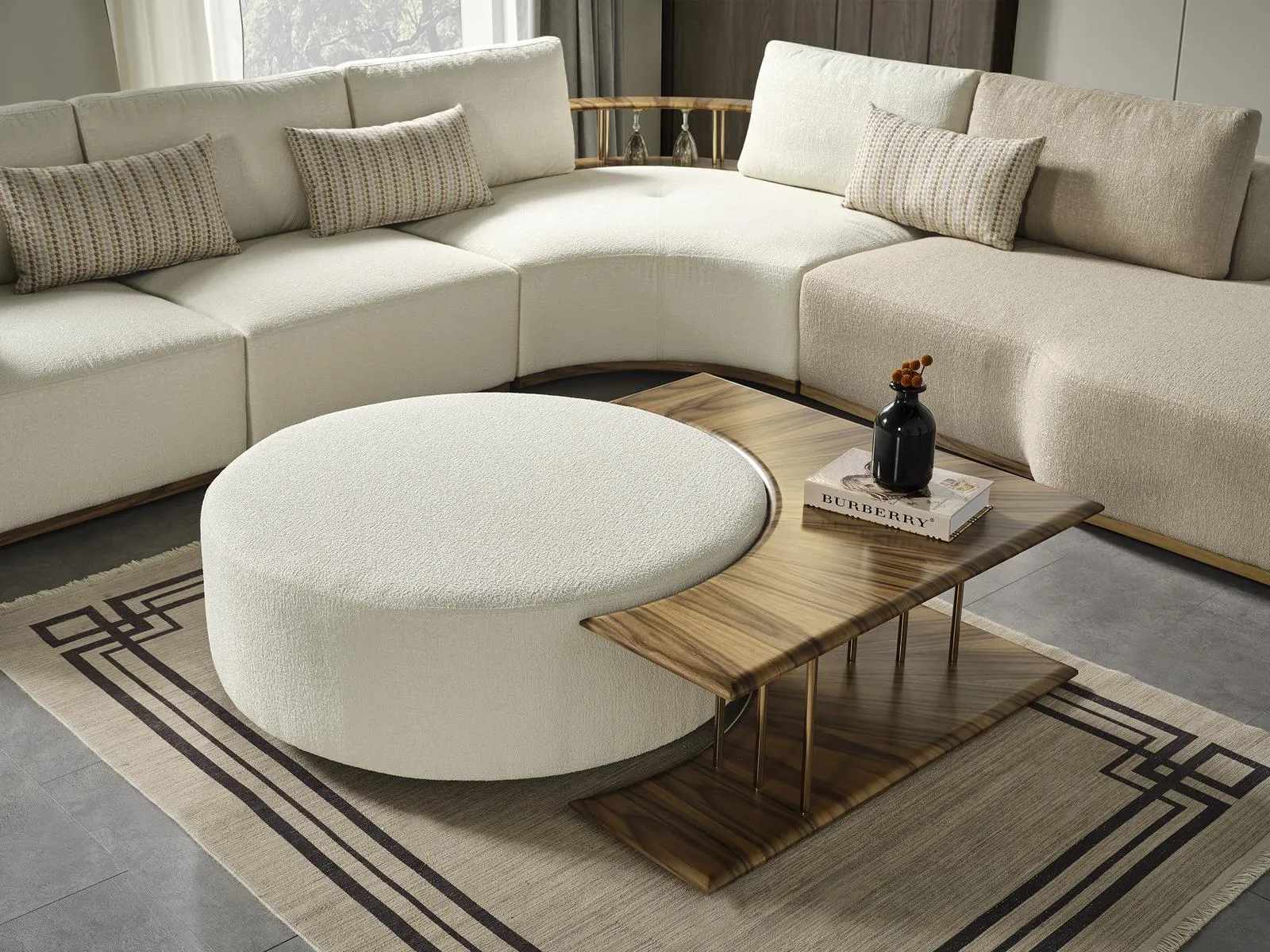 Coffee table Side table living room modern white round fabric wood