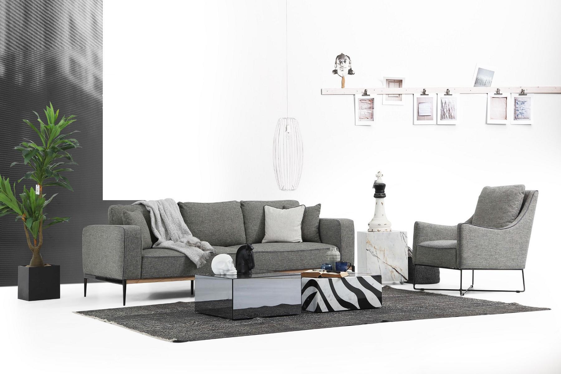 Sofa Set 2 Seater Armchair Two Seater Fabric Sofas Modern Design Grey