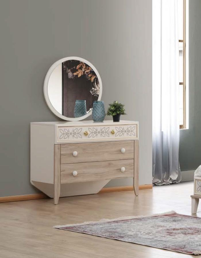 Set of chest of drawers with mirror Dressing table Console Chests of drawers Wood Modern Bedroom